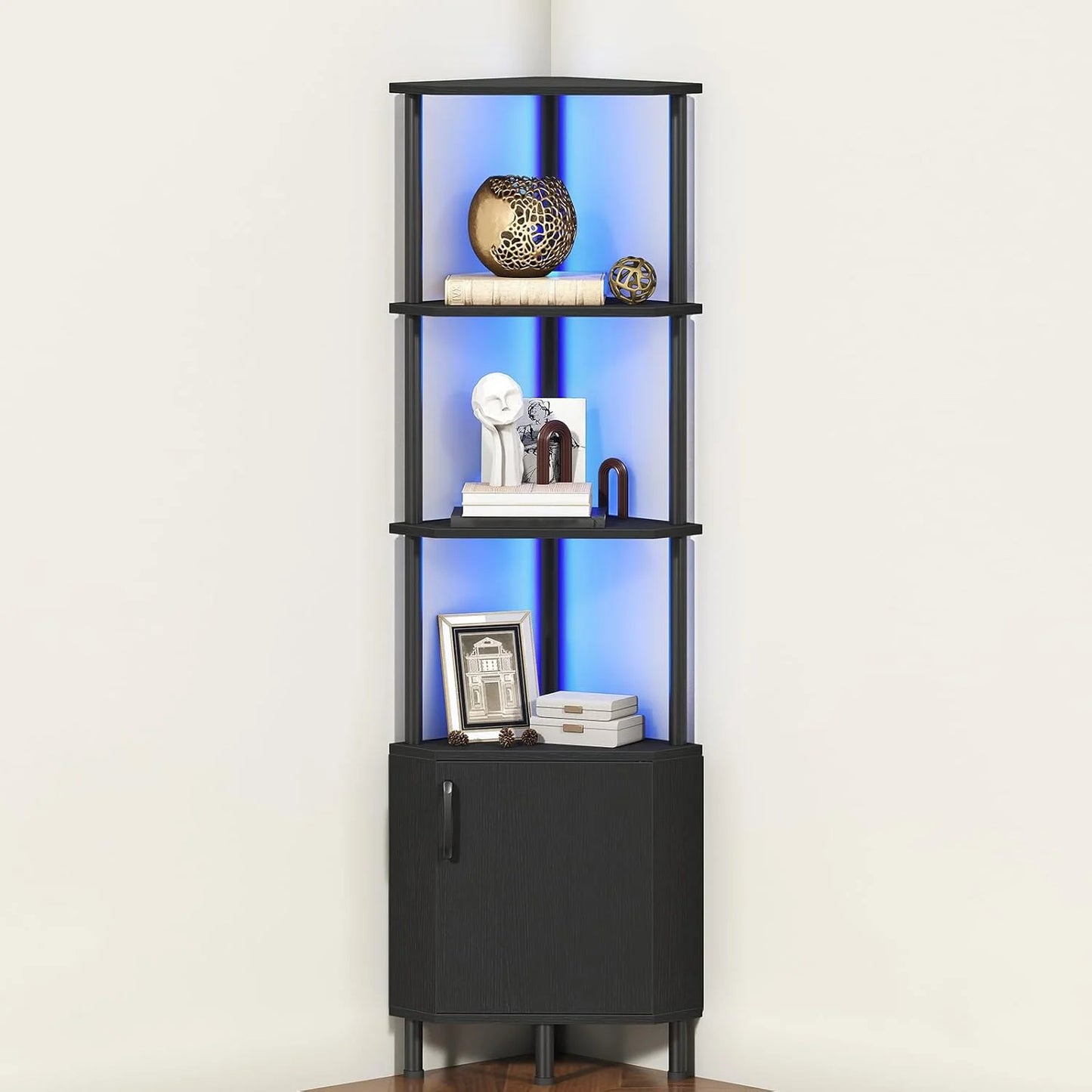 Premium Corner Cabinet with LED, Elegant 4-Tier Storage