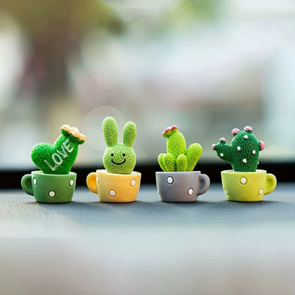 Set of 4 Mini Resin Succulent Cactus Plants for Home, Office, and Craft Decor