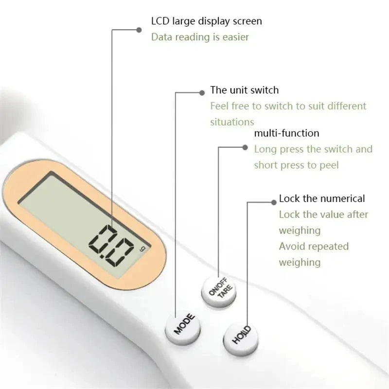 LCD Digital Adjustable Weighing Spoon Scale for Kitchen Measurements and Baking Applications