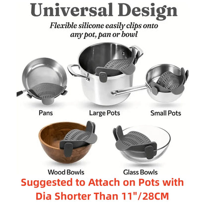 Adjustable Silicone Clip-On Strainer for Pots, Pans, and Bowls - Handheld Drainer for Noodles and Pasta