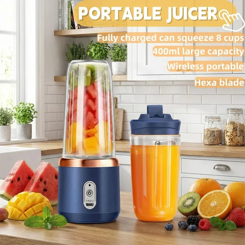400ML Portable Electric Fruit Juicer and Milkshake Mixer with Double Cup - Multifunctional Household Blender