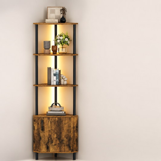 Premium Corner Cabinet with LED, Elegant 4-Tier Storage