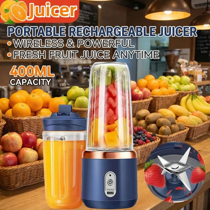 400ML Portable Electric Fruit Juicer and Milkshake Mixer with Double Cup - Multifunctional Household Blender