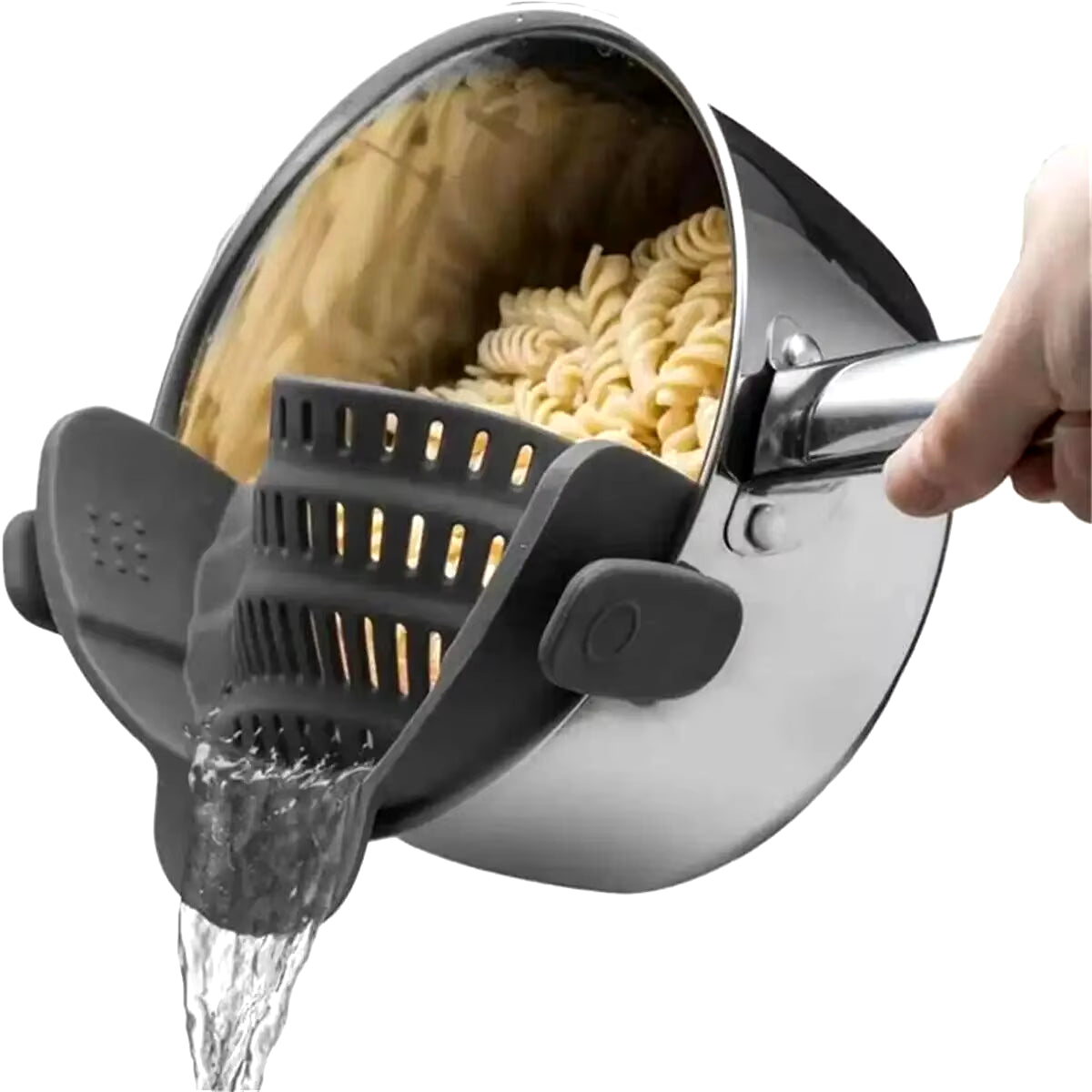 Adjustable Silicone Clip-On Strainer for Pots, Pans, and Bowls - Handheld Drainer for Noodles and Pasta