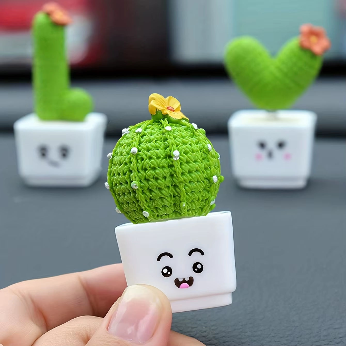 Set of 4 Mini Resin Succulent Cactus Plants for Home, Office, and Craft Decor