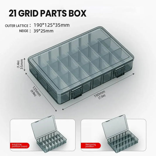 Durable Plastic Tool Parts Storage Box for Screw and Electronic Component Organization with Thickened Grid Design