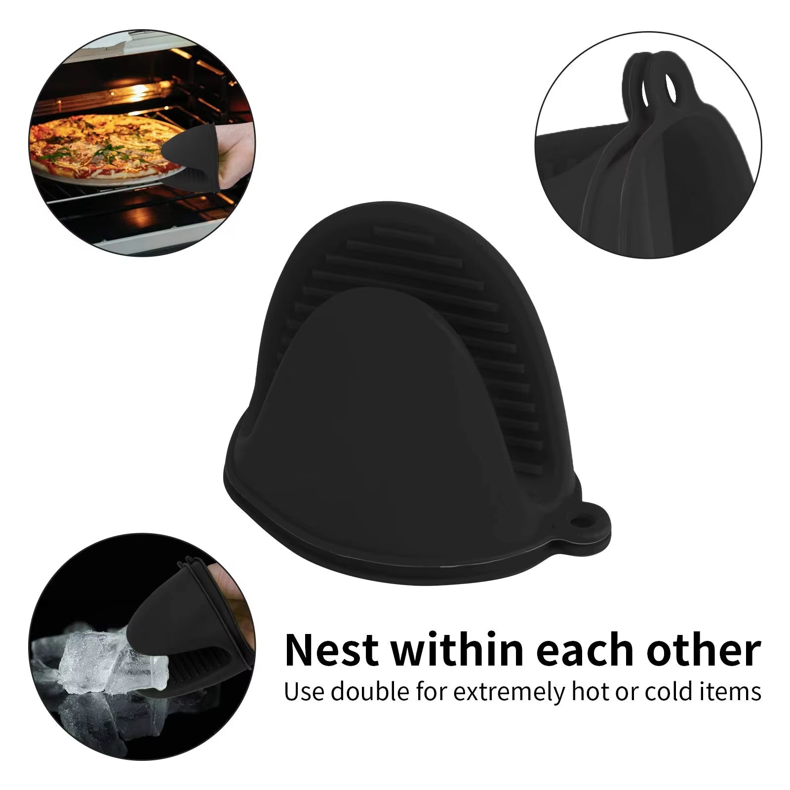 Silicone Heat Resistant Oven Mitts - 2 Pack Non-Slip Anti-Scalding Gloves for Cooking and Baking