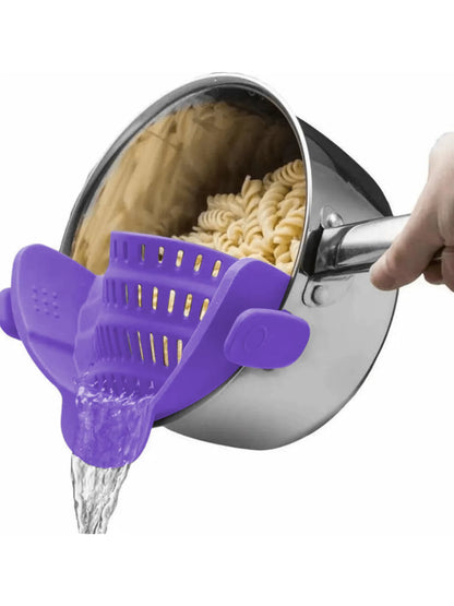 Adjustable Silicone Clip-On Strainer for Pots, Pans, and Bowls - Handheld Drainer for Noodles and Pasta