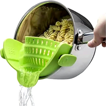 Adjustable Silicone Clip-On Strainer for Pots, Pans, and Bowls - Handheld Drainer for Noodles and Pasta