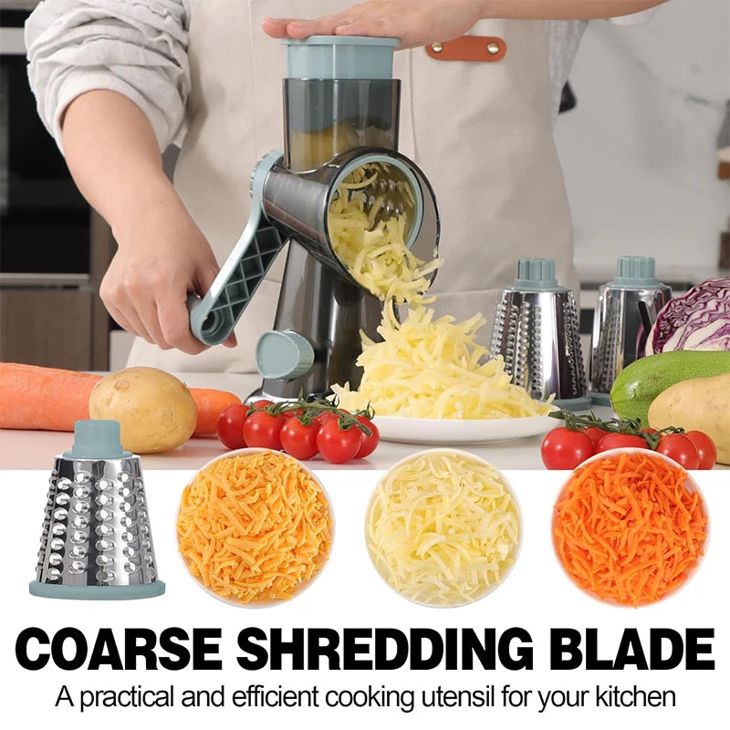 3 in 1 Rotary Cheese Grater Manual Vegetable Slicer and Food Shredder for Cheese, Vegetables and Nuts