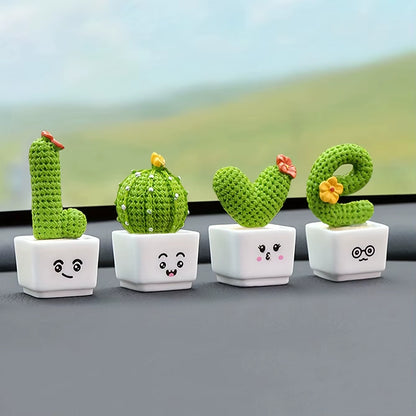 Set of 4 Mini Resin Succulent Cactus Plants for Home, Office, and Craft Decor