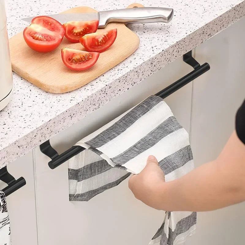 Steel Over-Cabinet Towel Rack - Punch-Free Bathroom Organizer and Storage Solution