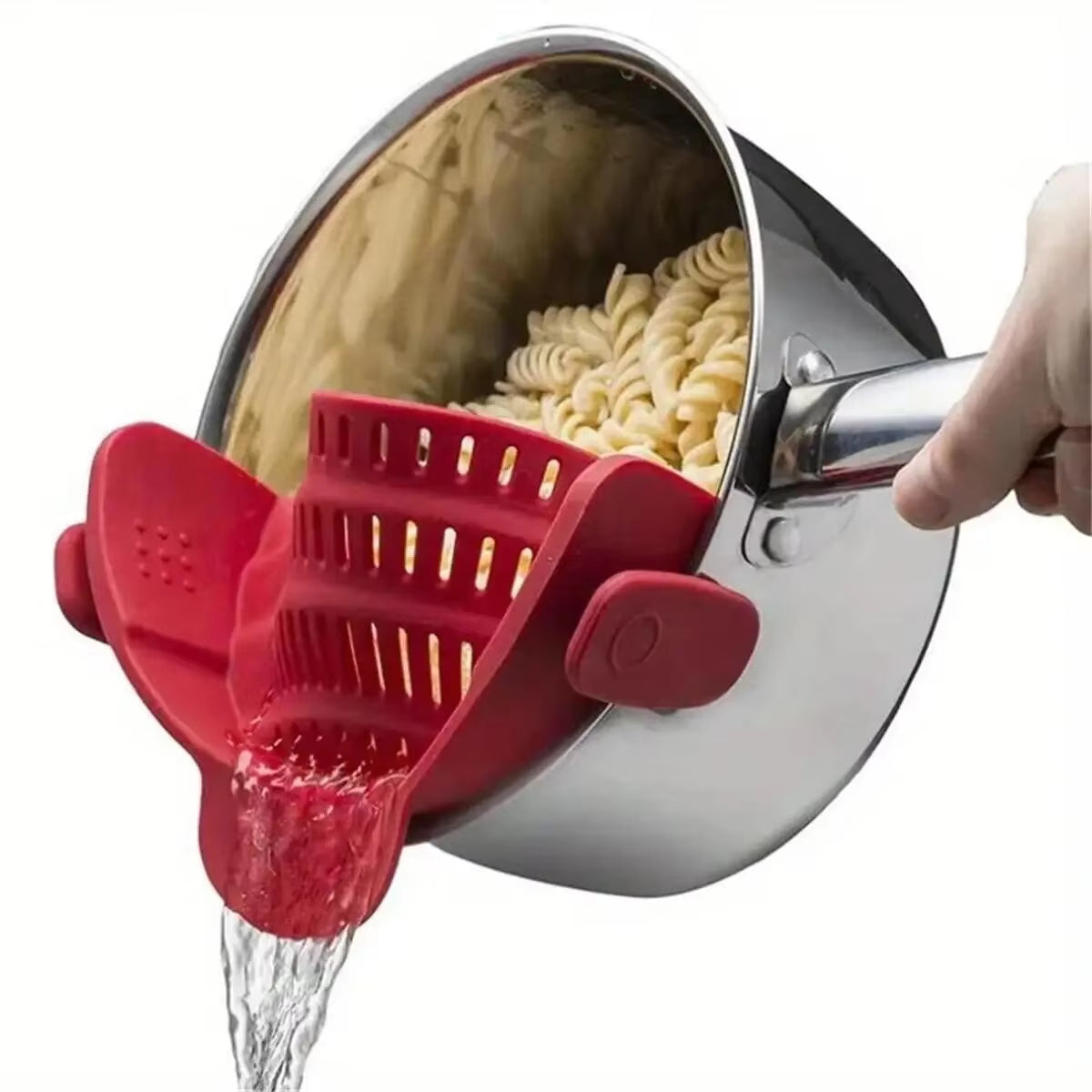Adjustable Silicone Clip-On Strainer for Pots, Pans, and Bowls - Handheld Drainer for Noodles and Pasta