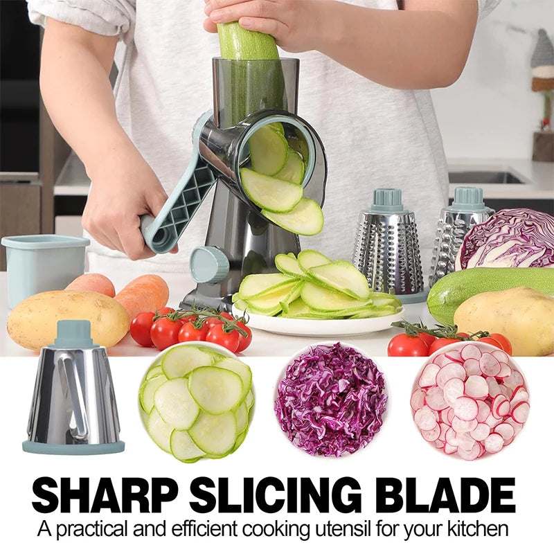 3 in 1 Rotary Cheese Grater Manual Vegetable Slicer and Food Shredder for Cheese, Vegetables and Nuts