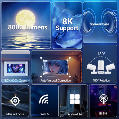 HY300 Pro Smart Projector Android 14 8K Support Dual WiFi6 Bluetooth Home Cinema Projector