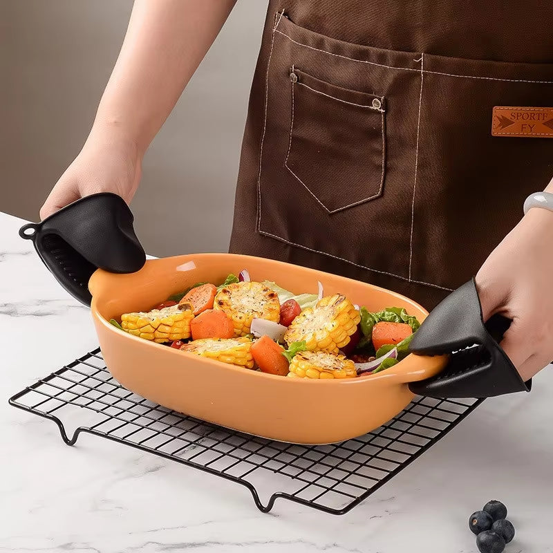 Silicone Heat Resistant Oven Mitts - 2 Pack Non-Slip Anti-Scalding Gloves for Cooking and Baking