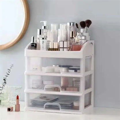 Transparent Plastic Four-Layer Three-Drawer Cosmetic Storage Box for Dressing Tables