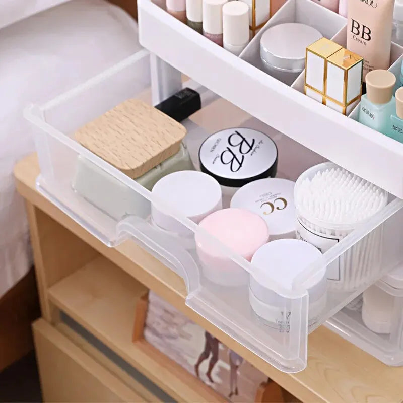 Transparent Plastic Four-Layer Three-Drawer Cosmetic Storage Box for Dressing Tables