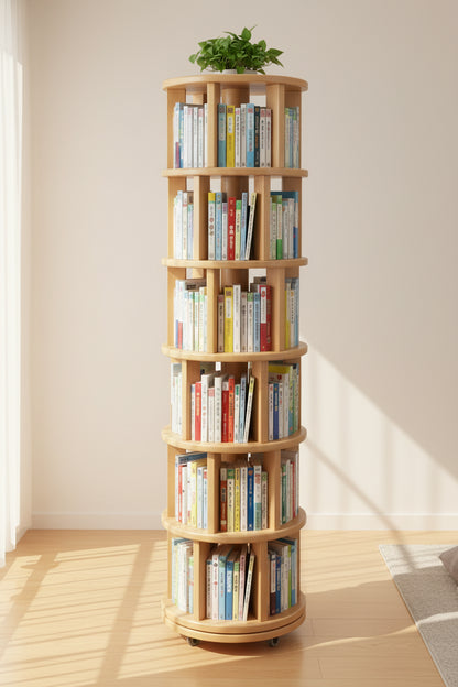 Premium Solid Wood Rotating 360° Bookshelf