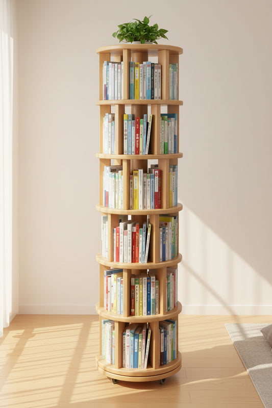 Premium Solid Wood Rotating 360° Bookshelf
