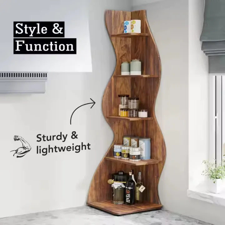 Luxury Solid Wood Irregular Bookshelf, Multi-Tier Design