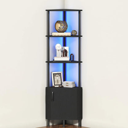 Premium Corner Cabinet with LED, Elegant 4-Tier Storage