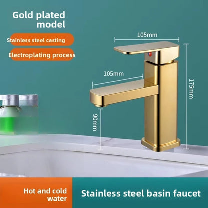 Stainless Steel Bathroom Basin Faucet Deck Mounted Hot and Cold Water