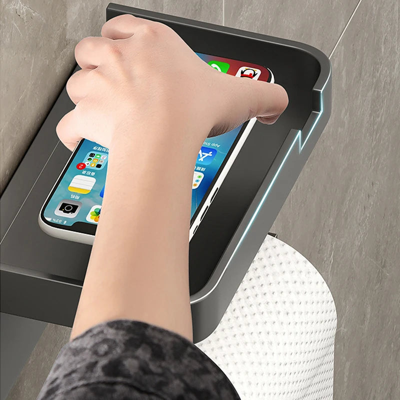 Wall-Mounted No-Drill Toilet Paper Holder with Shelf