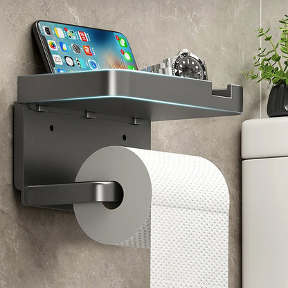Wall-Mounted No-Drill Toilet Paper Holder with Shelf