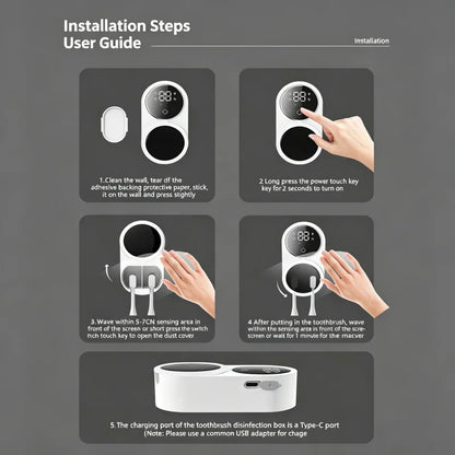 Portable Rechargeable Toothbrush Sterilizer Induction Switch with Charge Display UV