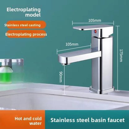 Stainless Steel Bathroom Basin Faucet Deck Mounted Hot and Cold Water