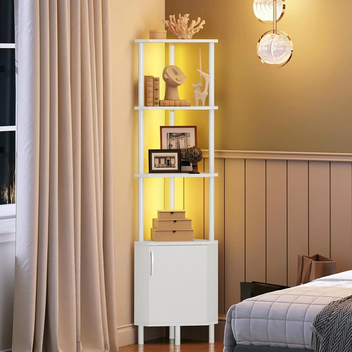 Premium Corner Cabinet with LED, Elegant 4-Tier Storage