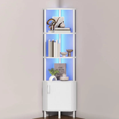 Premium Corner Cabinet with LED, Elegant 4-Tier Storage