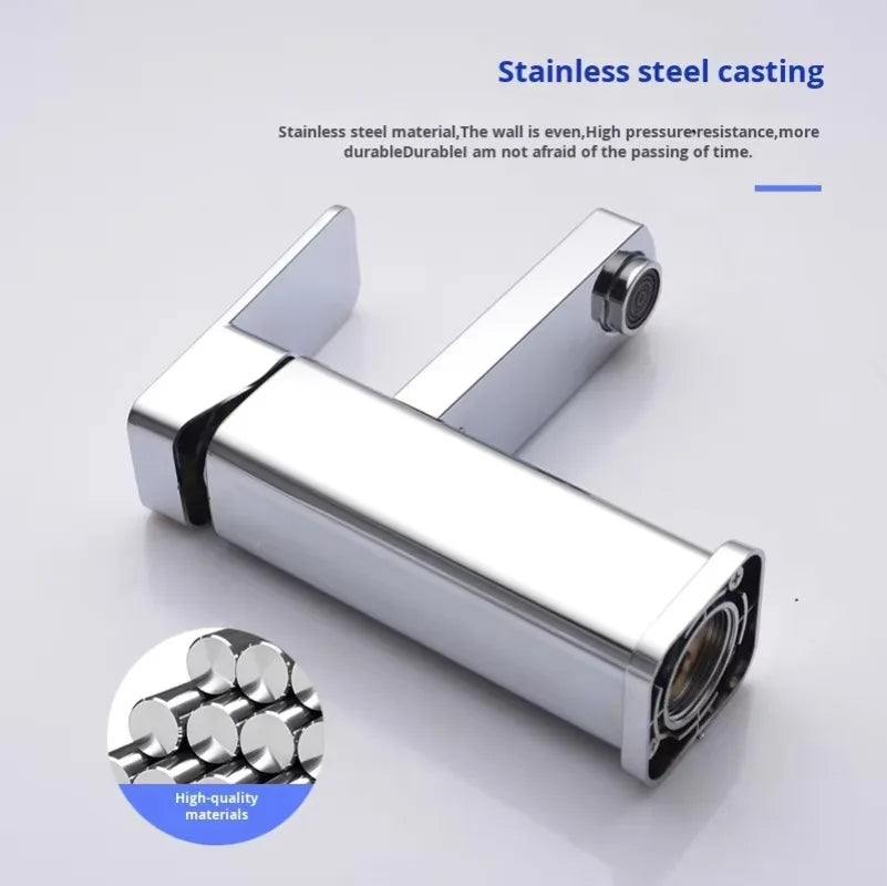 Stainless Steel Bathroom Basin Faucet Deck Mounted Hot and Cold Water