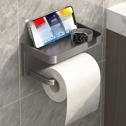 Wall-Mounted No-Drill Toilet Paper Holder with Shelf