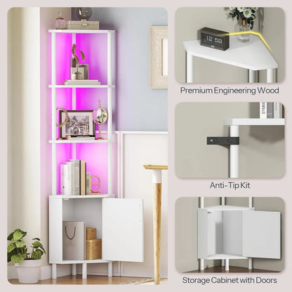 Premium Corner Cabinet with LED, Elegant 4-Tier Storage
