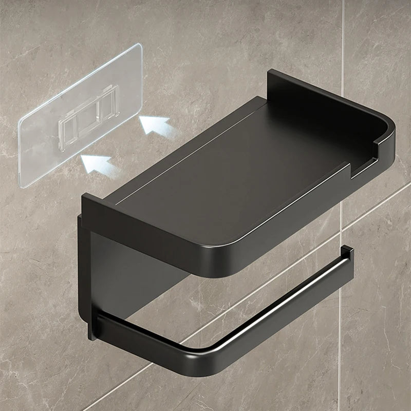 Wall-Mounted No-Drill Toilet Paper Holder with Shelf