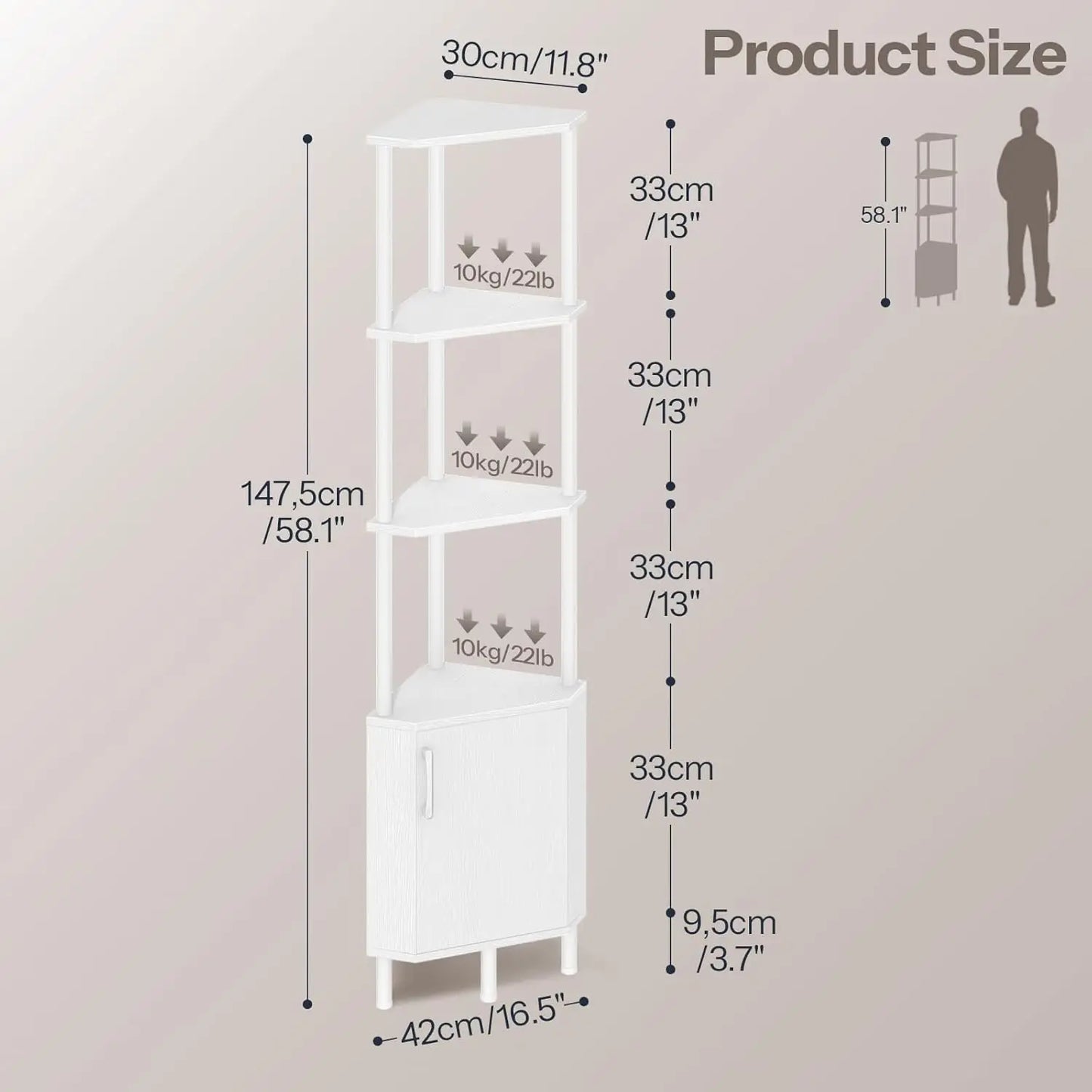 Premium Corner Cabinet with LED, Elegant 4-Tier Storage