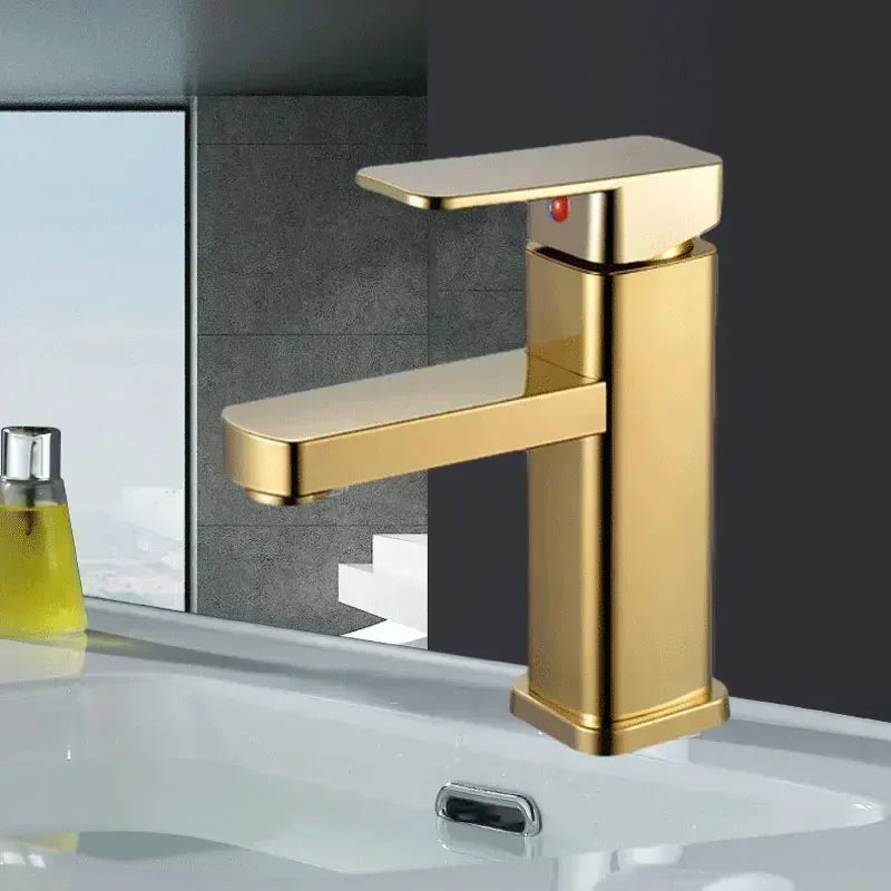 Stainless Steel Bathroom Basin Faucet Deck Mounted Hot and Cold Water