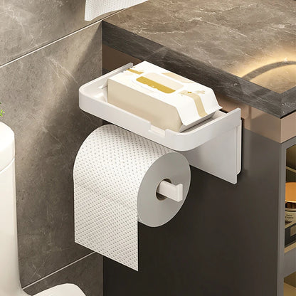 Wall-Mounted No-Drill Toilet Paper Holder with Shelf