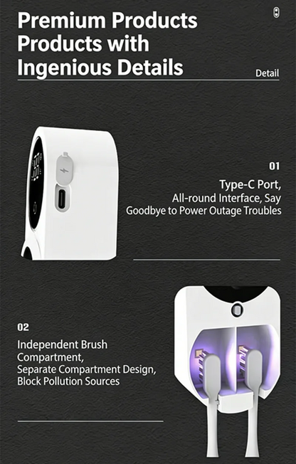 Portable Rechargeable Toothbrush Sterilizer Induction Switch with Charge Display UV