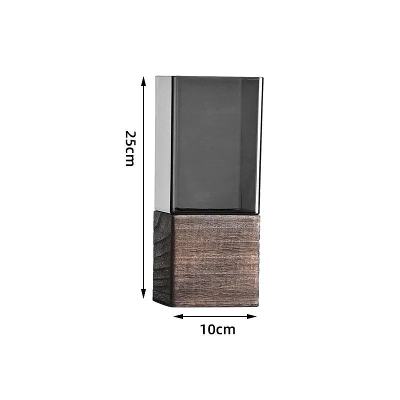 Rustic Wood and Glass Combined Luxury Vase with Wooden Base
