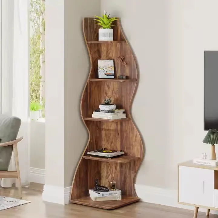 Luxury Solid Wood Irregular Bookshelf, Multi-Tier Design