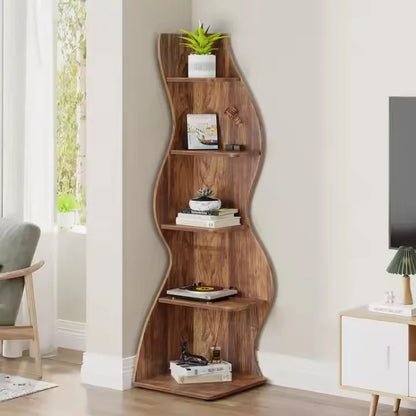 Luxury Solid Wood Irregular Bookshelf, Multi-Tier Design