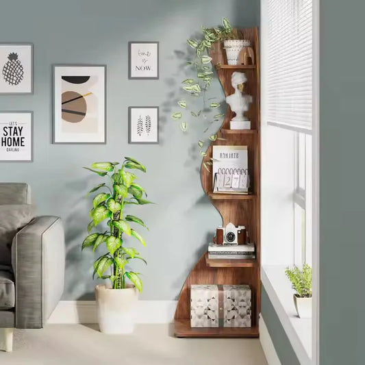 Luxury Solid Wood Irregular Bookshelf, Multi-Tier Design