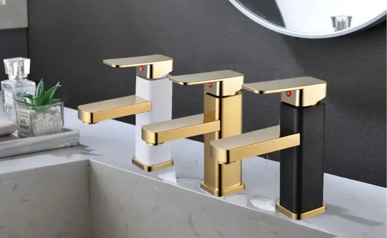 Stainless Steel Bathroom Basin Faucet Deck Mounted Hot and Cold Water