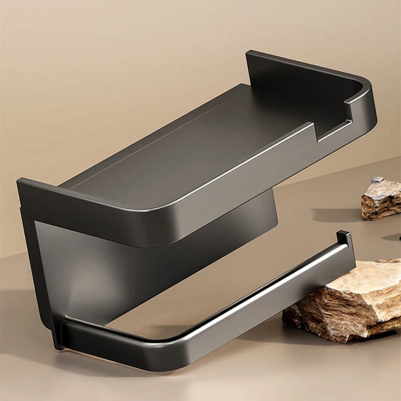 Wall-Mounted No-Drill Toilet Paper Holder with Shelf
