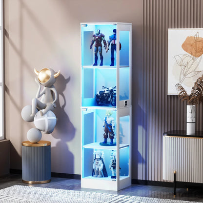 Modern Black 4-Tier Display Cabinet with LED Lighting, Glass Doors and Lockable Storage