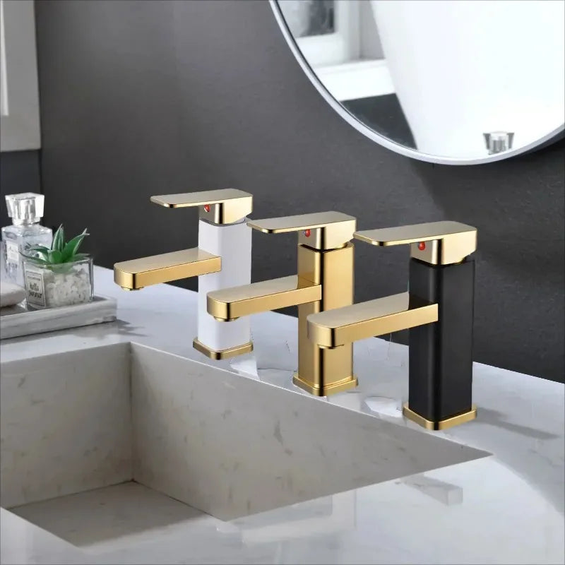 Stainless Steel Bathroom Basin Faucet Deck Mounted Hot and Cold Water