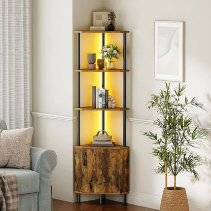 Premium Corner Cabinet with LED, Elegant 4-Tier Storage